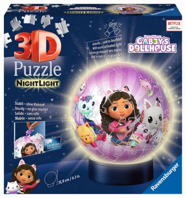 Puzzle sfera 3D Gabby's Dollhouse edizione notte