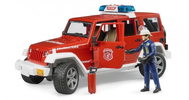 Jeep antincendio rosso con pompiere e accessori