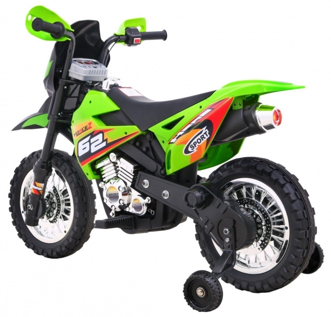 Moto elettrico per bambini verde con luci LED e ruote opzionali