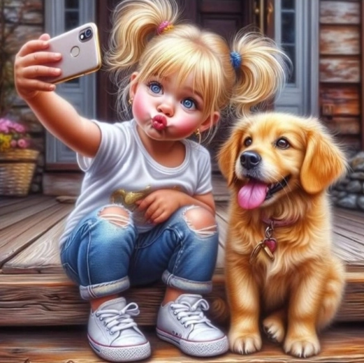 Pittura Diamantata Selfie con Cagnolino 30x40 cm
