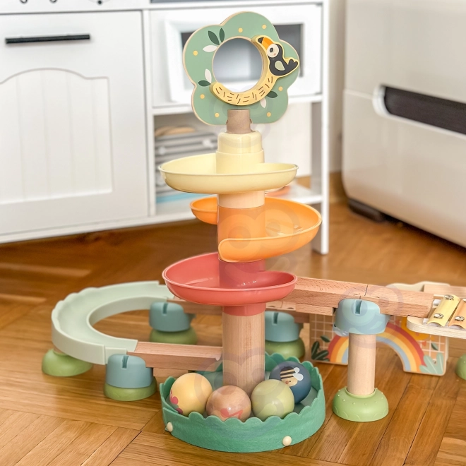 Pista di biglie in legno con xilofono Tooky Toy 44 pezzi