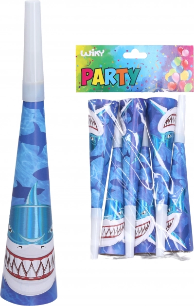 Trombette da festa a tema squalo 20 cm, 6 pezzi