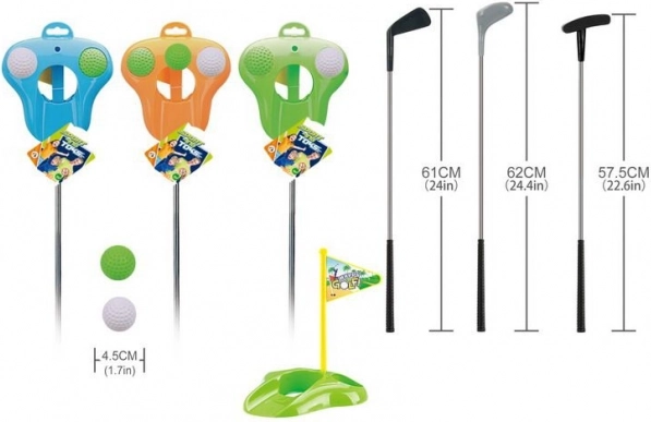 Set da golf con bastoni, palline e buca
