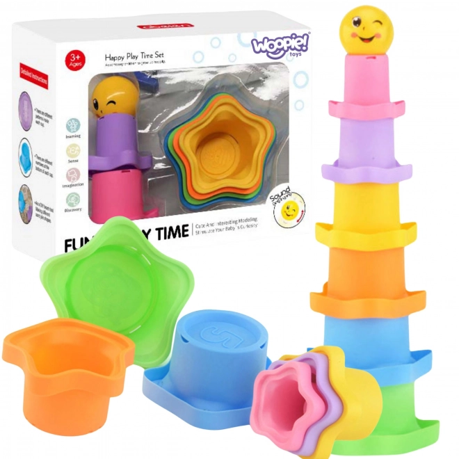 Piramide sensoriale con tazze a forma di stelle e pallina woopie baby