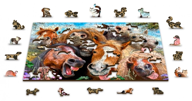 Puzzle in legno con figure - Selfie felice-cavalli