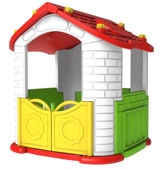 Grande casetta da giardino per bambini 5 in 1 + scivolo + canestro da basket + giardino + tavolo + 2 sedie Tetto rosso