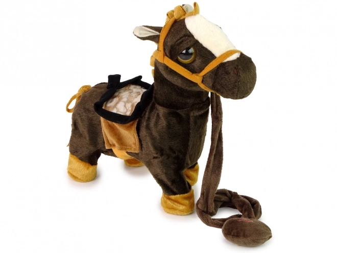 Peluche interattivo cavallo marrone criniera chiara musicale