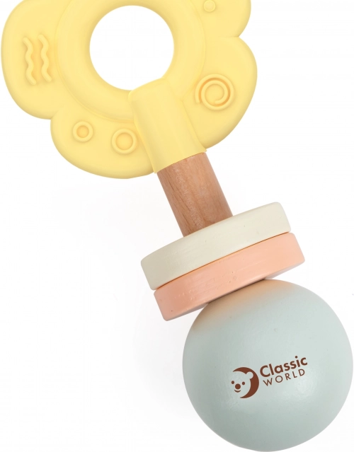 Sonagliere in legno pastello e dentaruolo 2 in 1 a forma di fiore