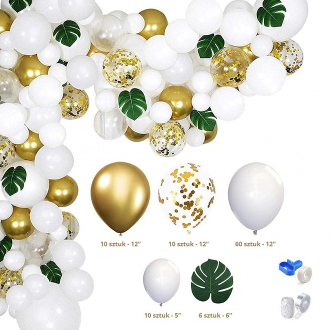 Ghirlanda di palloncini bianco oro con foglie