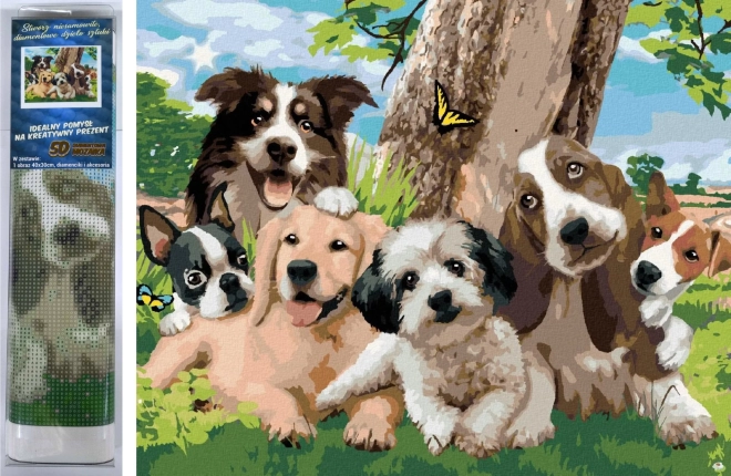 Pittura diamantata allegra squadra di cani 30 × 40 cm