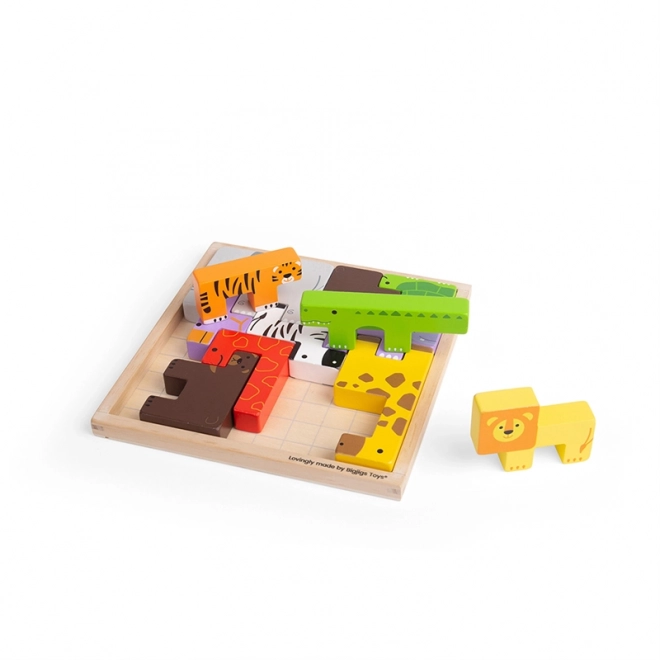 Puzzle di blocchi di legno Bigjigs con animali safari