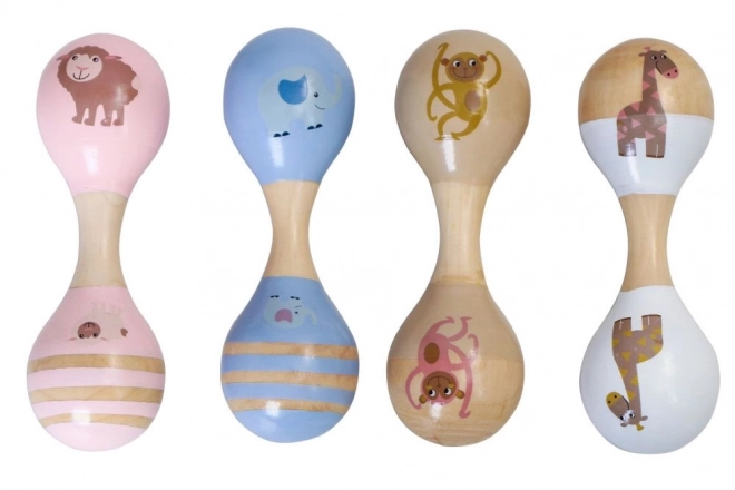 Maracas in legno a doppio manico con animali - Motivo Arca di Noè