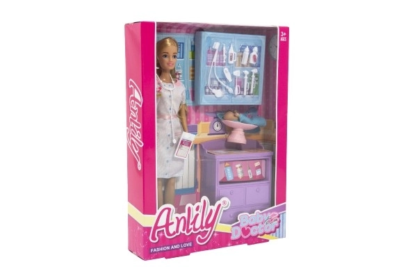 Bambola Anlily dottoressa per bambini articolata 30cm plastica con bambino con accessori in scatola 24x32x6cm