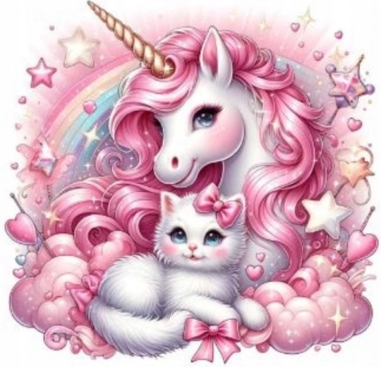 Pittura di diamanti Unicorno con gattino 30x40 cm