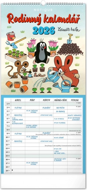 Calendario pianificatore da muro della famiglia Krtek 2026