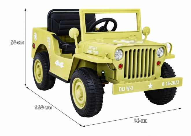 Auto militare retrò per bambini beige + trazione 4x4 + telecomando + 2 portabagagli + avvio lento + MP3 LED