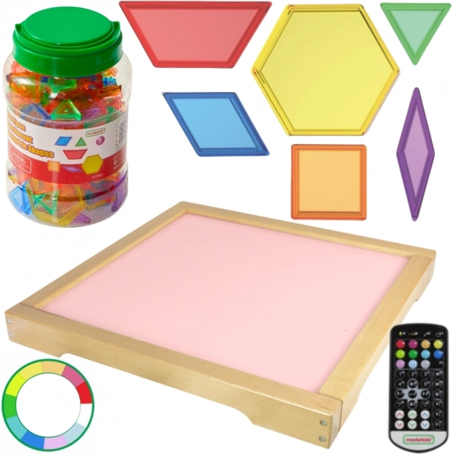 Pannello LED luminoso Masterkidz con telecomando e blocchi Montessori 140 pezzi.