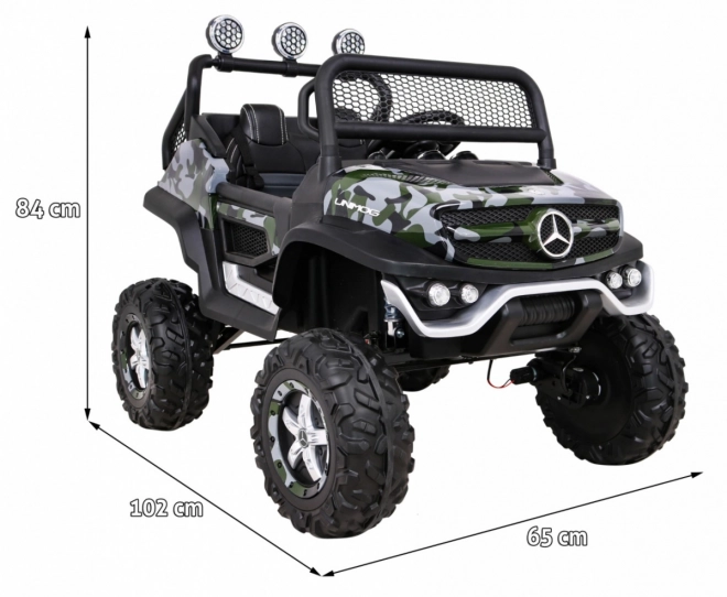 Mercedes Benz Unimog per bambini Moro vernice + trazione 4x4 + telecomando + vano bagagli + avvio lento + MP3 LED