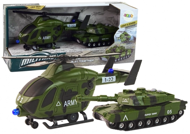 Set militare con carro armato e elicottero con suoni e luci