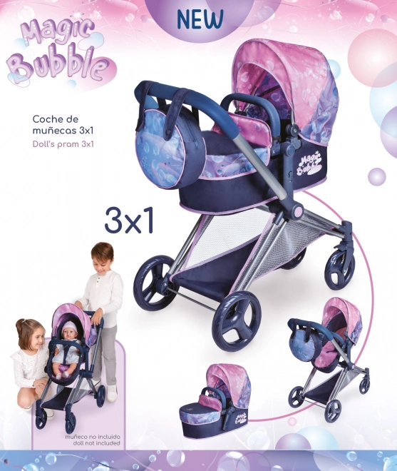 Passeggino pieghevole per bambole 3 in 1 Magic Bubble