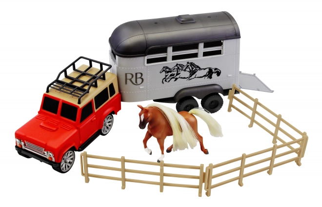 Set Royal Breeds cavallo con auto e rimorchio 35 cm