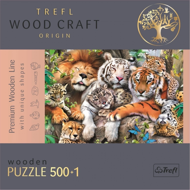 Puzzle Trefl Wood Craft Origin Gatti Selvatici nella Giungla 501 Pezzi