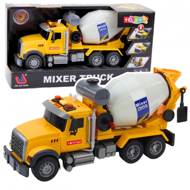 Camion giallo con betoniera con luci e suoni