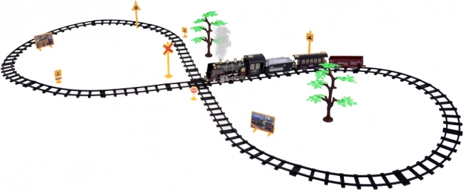 Grande treno retrò con locomotiva a controllo remoto con luce e vapore