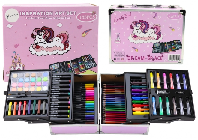 Set artistico in valigetta pieghevole con unicorno 133 pezzi