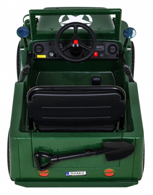 Auto militare retrò per bambini verde + trazione 4x4 + telecomando + 2 portabagagli + partenza lenta + MP3 LED