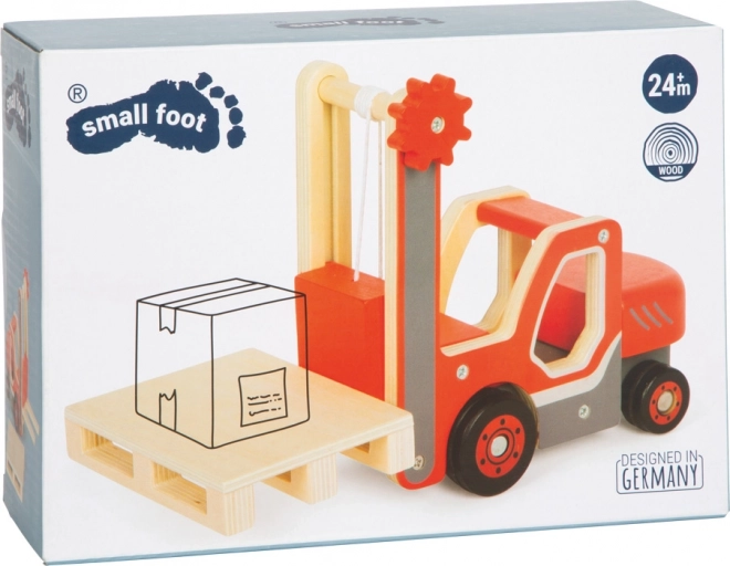 piccolo carrello elevatore in legno con pallet