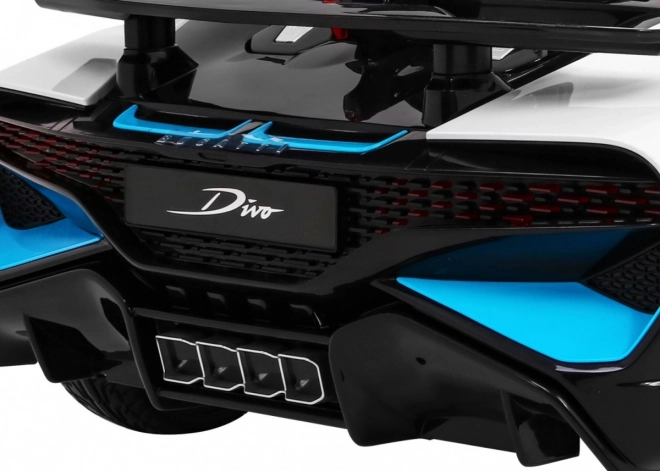 Bugatti Divo Macchinina a batteria per bambini bianca + telecomando + EVA + avvio lento + LED MP3