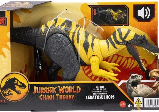 Statua dinosauro Ceratosuchops Jurassic World con ruggito selvaggio e parti mobili