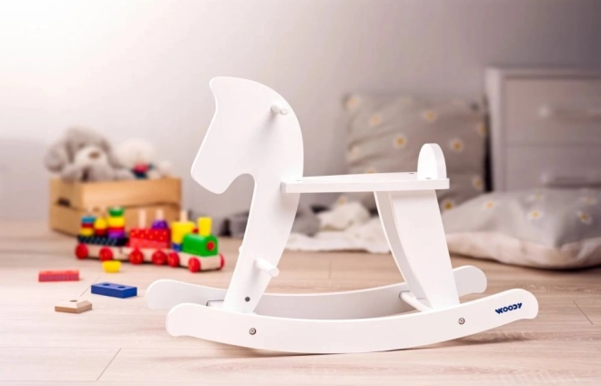 Cavallo a dondolo in legno bianco