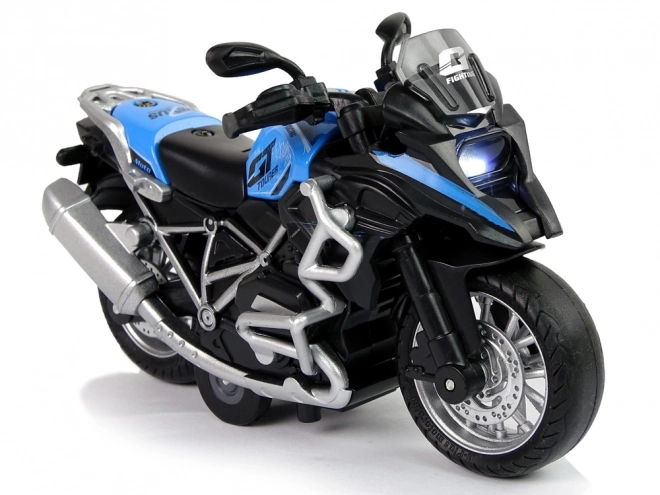 Motocicletta GT blu pull-back con suoni e luci