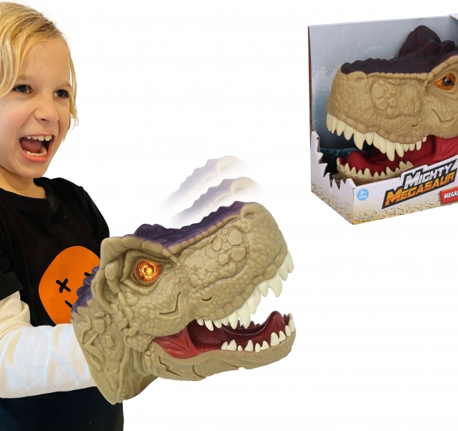 Testa di dinosauro con effetti per mano 20 cm