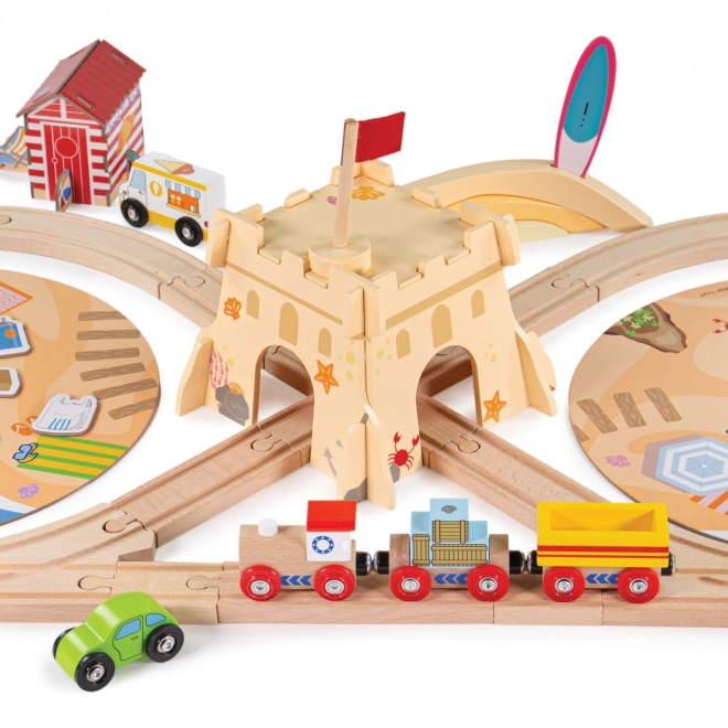 Gioco ferroviario in legno per bambini - Pulizia della costa 70 pezzi