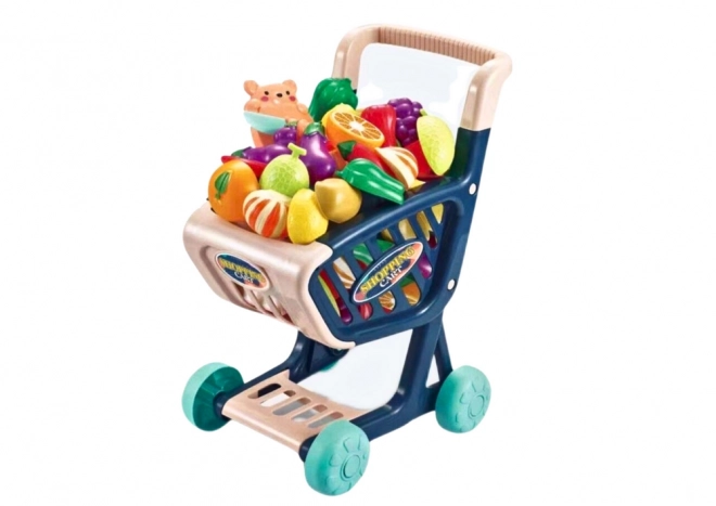 Carrello della spesa per bambini con verdure da tagliare blu