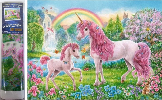 Pittura diamantata Unicorni nel giardino fiabesco 30 × 40 cm