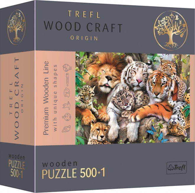 Puzzle Trefl Wood Craft Origin Gatti Selvatici nella Giungla 501 Pezzi