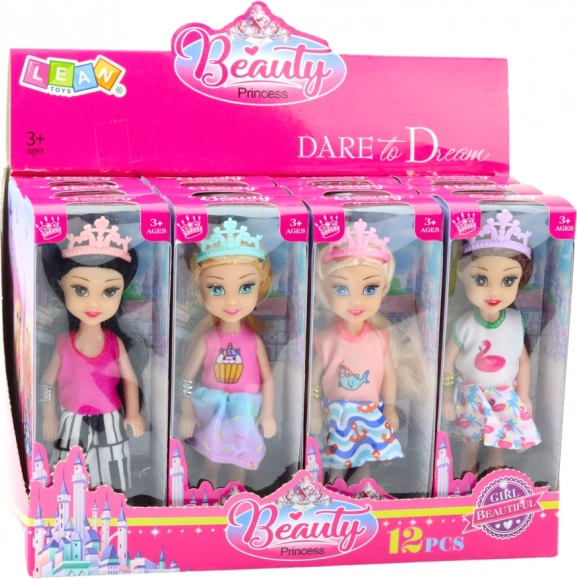 Mini bambola principessa con corona vestiti colorati 14 cm