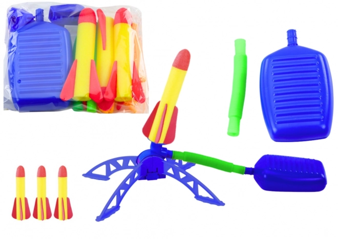 Set da gioco con lanciatore di razzi in schiuma con pompa blu per giardino