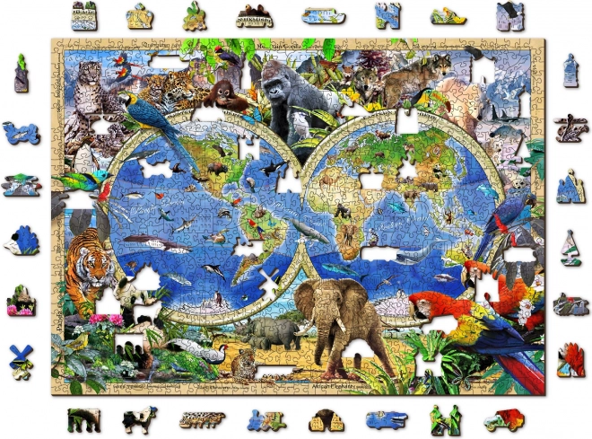 Puzzle in Legno Mappa del Mondo degli Animali 1010 Pezzi