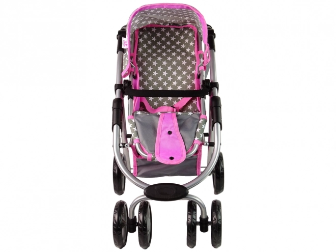 Passeggino Per Bambole 2 in 1 Rosa Stelle