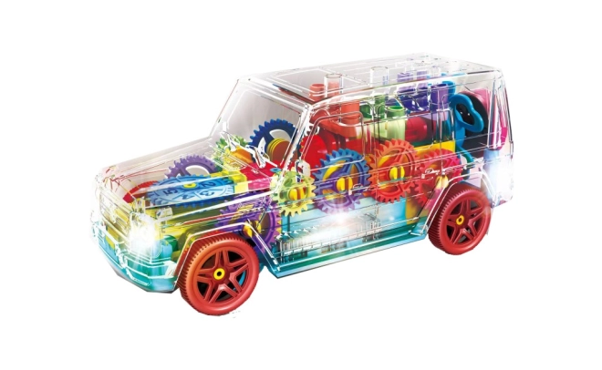 Carrozzeria trasparente con ingranaggi visibili