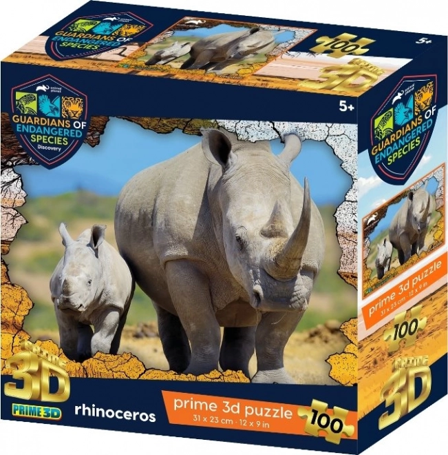 Puzzle 3D Animali in Pericolo - Rinoceronte 100 Pezzi