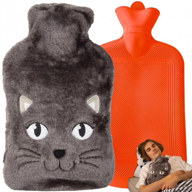 Termoforo in gomma con copertura in peluche gattino per bambini