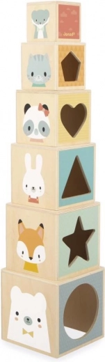 torre impilabile in legno con cubi e animaletti JANOD