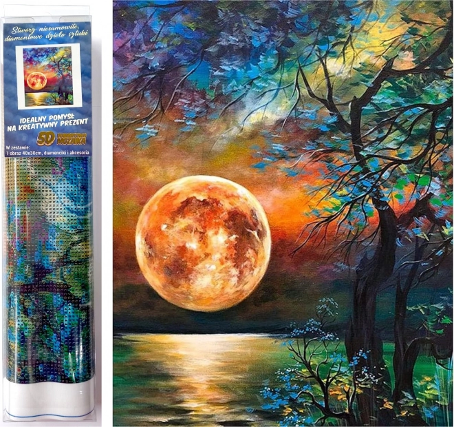 Set di pittura diamantata Lago sotto la luna colorata 30x40cm