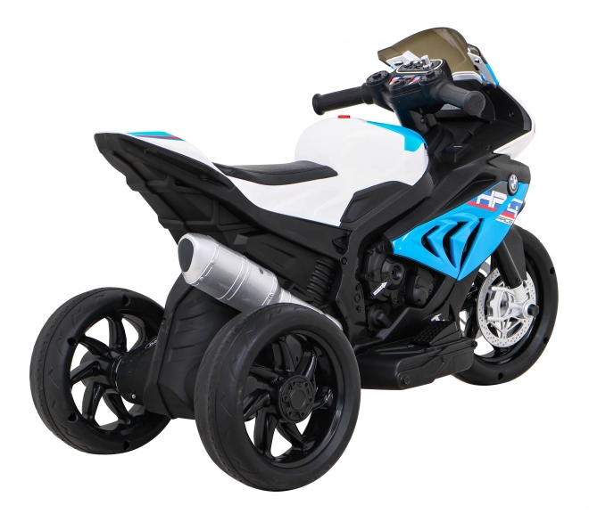 BMW HP4 Motocicletta per bambini a batteria Blu + 3 ruote + LED + MP3 USB + Pelle Eco